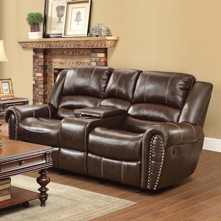 Traditional Reclining Loveseat with Console and Nailhead Trim